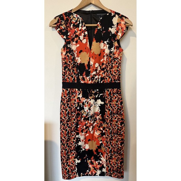NWT French Connection Red/Orange Abstract Floral Short Sleeve Sheath Dre… - Picture 1 of 9